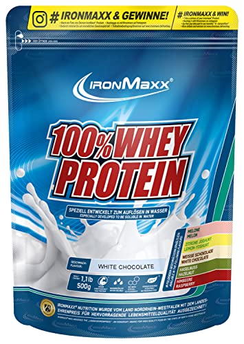 IronMaxx 100% Whey Protein Pulver - Weiße Schokolade 500g Beutel zuckerreduziertes wasserlösliches Eiweißpulver aus Molkenprotein viele verschiedene Geschmacksrichtungen