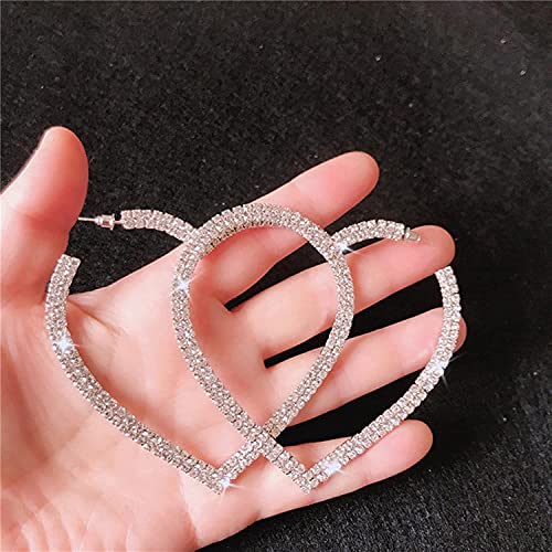 Mode Großes Herz Kristall Creolen für Frauen Geometrische Strass Ohrringe Aussage Schmuck Geschenke