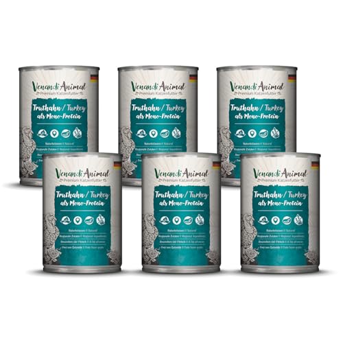 Venandi Animal - Premium Nassfutter für Katzen - Truthahn als Monoprotein 6er Pack 6 x 400 g getreidefrei Monoprotein