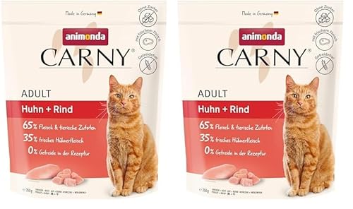Carny Katzen Trockenfutter mit Huhn Rind 1 x 350g Getreide und Zuckerfreies Trockenfutter von animonda für ausgewachsene Katzen Packung mit 2