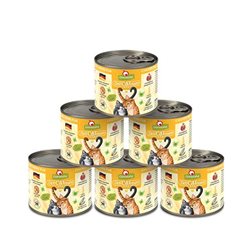 GranataPet DeliCatessen Huhn PUR Nassfutter für Katzen Futter Getreide Zuckerzusätze Katzenfutter mit hohem Fleischanteil hochwertigen Ölen 6x 200 g