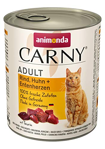 animonda Carny Adult Katzenfutter Nassfutter für ausgewachsene Katzen Rind Huhn Entenherzen 6 x 800 g