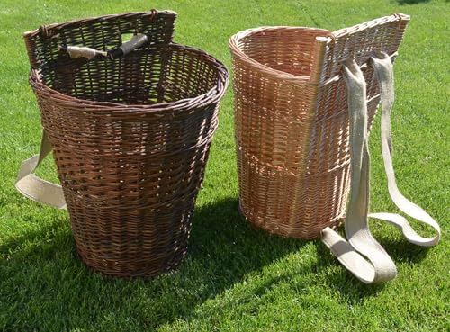 Rückentragekorb aus Weide Handgeflochten ergonomisch Natur oder lackiert 60x44x37 cm Jutegurte Holzkorb Pilzkorb Deko Mittelalter Garten WIKLER