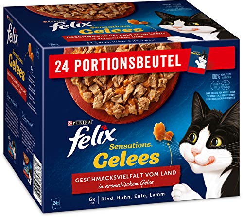 FELIX Sensations Gelees Katzenfutter nass in Gelee Sorten-Mix 4er Pack 4 x 24 Beutel 85g