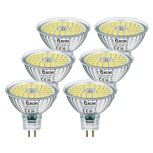 PRCNL GU5.3 LED Lampen 6.5W Kaltweiss 6000 Kelvin Glühbirnen Ersetzt 60W Halogen 700 Lumen Nicht Dimmbar Flimmerfrei MR16 Glühbirne AC DC 12V 6er Pack 120 Abstrahlwinkel Reflektorlampen