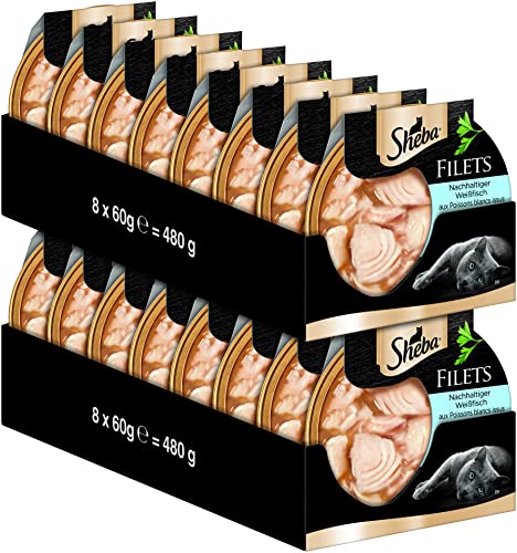 SHEBA Filets   Feinstes Katzennassfutter   16 x 60g Schalen   mit nachhaltigem Weissfisch   Nassfutter für Katzen   Großpackung