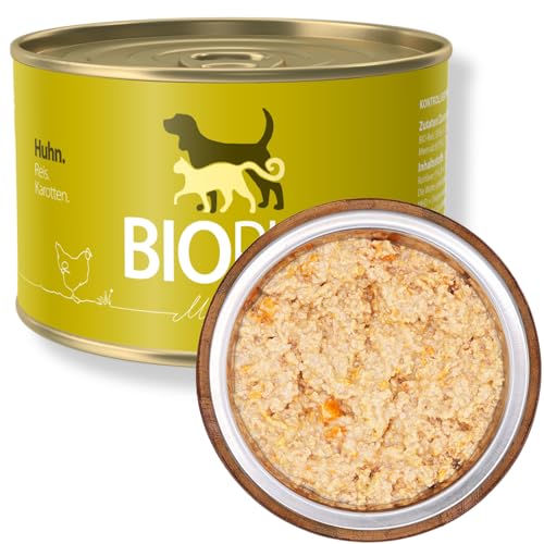 BIOPUR Premium Bio Hundefutter Huhn Reis Karotten für Hunde-Senioren 12x400 g Nassfutter aus Bio-Zutaten in Lebensmittelqualität für ältere Hunde