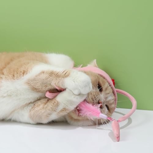 RASTKY Tierförmiges Katzen-Angel-Kopfschmuck-Spielzeug mit Austauschbarem Federköder Interaktiver Teaser für Katzen Gibt Ihre Hände Frei Perfekt Zum Spielen mit Kätzchen Weiches Drahtmaterial