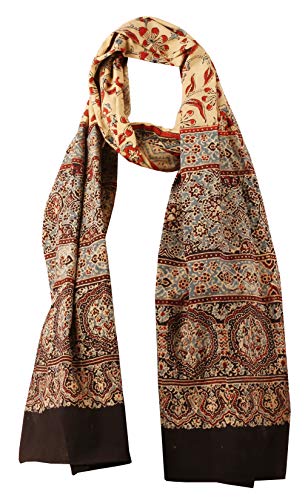 Touchstone Indian Heritage Fabric Ajrakh Stole Scarf for Women. Pack of 1 . Red Beige