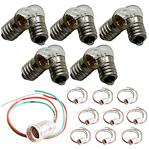 10x E10 6V 12V LAMPENFASSUNG Glühlampe LED Lampe Fassung Kabel Sockel 6V - Fassung mit Kabel Glühbirne - warmweiß