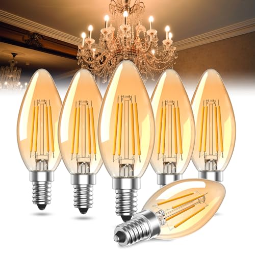 Lamptobe E14 LED Kerzenbirne 4W 40W Äquivalent 2200K Warmweißes Bernsteinglühen Vintage Style C35 LED Birne Energieeffizient nicht dimmbar für Kronleuchter Wandleuchten Nachttischlampen 6Stück