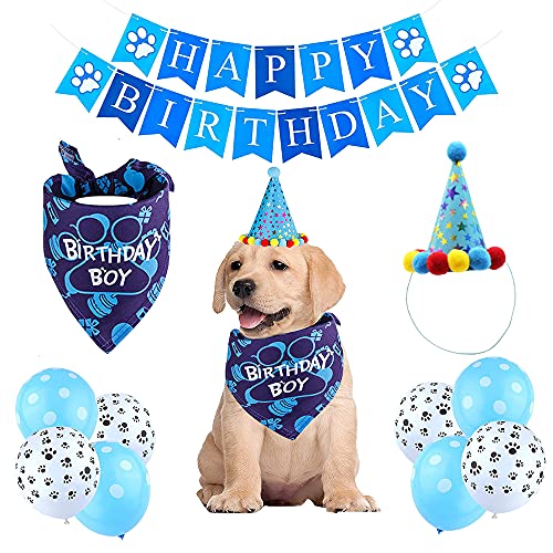 Hund Geburtstag Bandana Hund Geburtstag Deko Hundegeburtstagsparty Hund Geburtstagshut Hund Geburtstag Bandana Hut Banner Set Dog Birthday Boy Dog Happy Birthday Blue