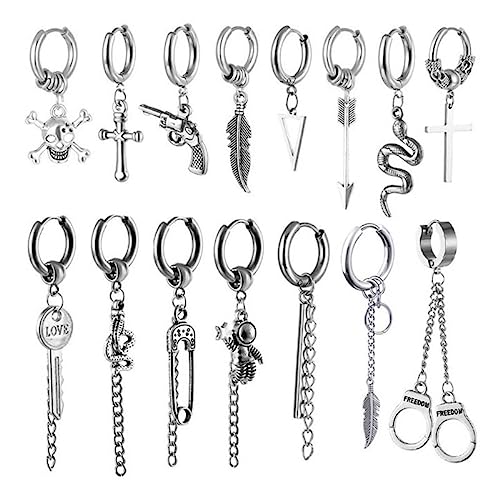 1 Stück Edelstahl-Creolen für Herren Frauen Kreuz-Anhänger Kette Quaste Unisex Ohrschnallen Punk Gothic Schmuck Modeprofis