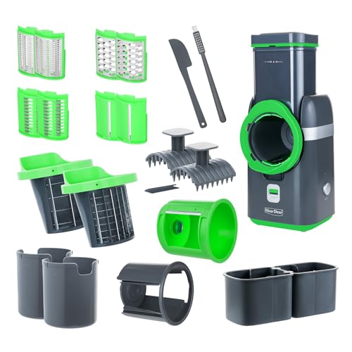  Eletroüseschneider 25 tlg elektrischeüsehobel für Würfel Scheiben Julienne Küchenreibe Multizerkleinerüse Obst 6 Einsätze einfache Reinigung