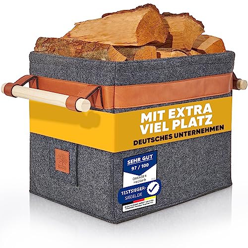 OAKAGE für Groß Integrierter Metallrahmen für Zusatzstabilität Kaminholzkorb Feuerholzkorb Brennholzkorb Kaminkorb Korb Dunkelgrau