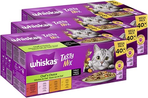 WHISKAS Portionsbeutel Multipack Tasty Mix Chef s Choice in Sauce 3 x 40 x 85g