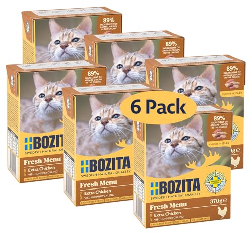 Bozita Tetra Häppchen Gelee Huhn   6x370g Getreide  zuckerfreies Premium Katzenfutter ohne Gentechnik 7 5% Protein und 5% Fettgehalt   appetitliches für Feinschmecker