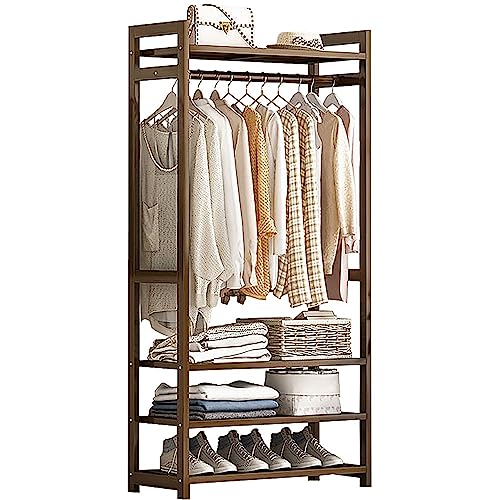 Robuster Bambus Kleiderständer 2 Etagen langlebige Kleiderstange Haken für Mäntel Taschen Schuhe unterstützt 120kg Kapazität
