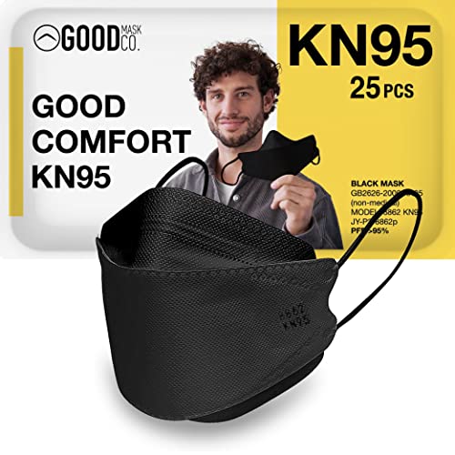 Good Mask Co. Good Komfort FFP2 Atemschutzmasken für Erwachsene Einweg-Atemschutzmasken SCHWARZE 25 Pack