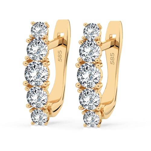Creolen Gelbgold 585 mit 10 Diamanten 0.85 ct - Echte Diamant Ohrringe für Damen Mädchen - Klassischer Ohrschmuck - Geschenkidee