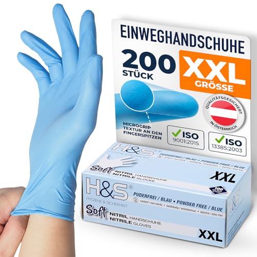 ISC Hygiene Safety Nitrilhandschuhe XXL Einweghandschuhe Einmalhandschuhe Kochhandschuhe Lebensmittel - 200 Stück Größe 11 XXL blau - puderfrei non latex latexfrei - Gummihandschuhe Einweg
