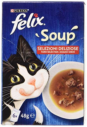 PURINA FELIX Suppe Katze Köstliche Auswahl mit Rindfleisch mit Huhn mit Lamm - 48 Beutel 48 g je 48 g 8 Packungen 6 x 48 g