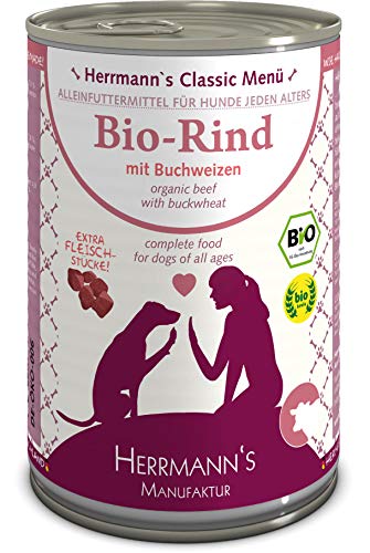 Herrmanns Bio Hundefutter Rind Menu 1 mit Buchweizen Apfel Birne 400 g 12er Pack 12 x 400 g