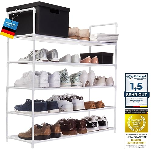 XXL Schuhregal 91 x 88 x 30 cm Schuhablage mit 5 Ablagen für 25 Paar Schuhe als Schuhschrank und Schuhständer - weiß