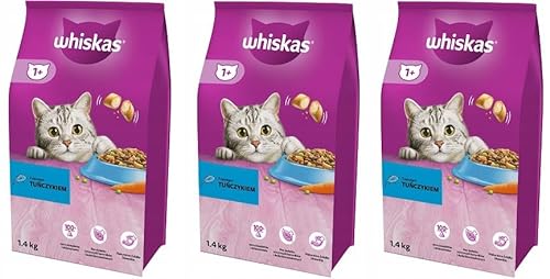 Whiskas Adult 1 Katzentrockenfutter mit Thunfisch 3 Beutel 3x1 4kg Hochwertiges Trockenfutter für ausgewachsene Katzen ab 1 Jahr- unterschiedliche Produktverpackungen erhältlich