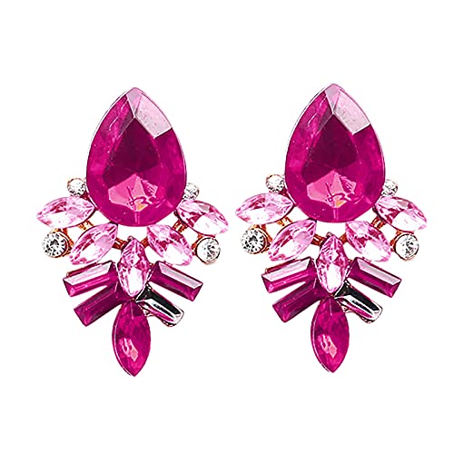  Für Kristallrhinestone Legierungs Dame Studs Tropfen Ohrring Ohr Frauen Art  und Weise Gold Set Vintage aus Metall mit Ausschnitten für Hot Pink One Size