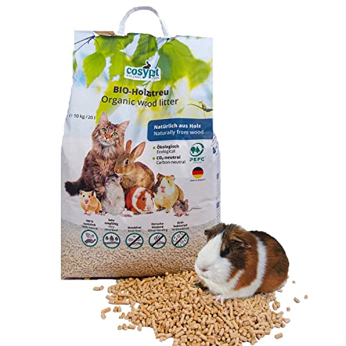 COSYPET Einstreu Pellets für Kaninchen Hamster Nager Katzen 100% Bio Natürlich saugstark geruchsbindend Nicht klumpende Holzstreu Pellets 20 l 10 kg