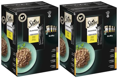 SHEBA Schale Multipack - Verschiedene Geschmacksrichtungen 2x12x85g Delikatesse in Gelee Geflügel Variation