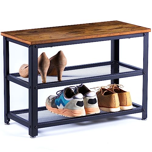 Gadgy Schuhregal Mit Sitzfläche Schuhschrank Mit Sitzbank 65 x 35 cm. Schuhorganizer Industrial Regal Shoe Rack With Seat Schuhschrank Holz