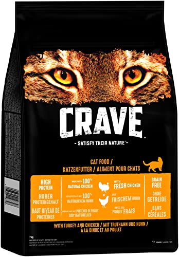 Crave Adult Trockenfutter Truthahn Huhn 7kg 1 Beutel Premium Katzenfutter trocken hohem Proteingehalt und ohne Getreide Hergestellt 100 Prozent natürlichem Huhn