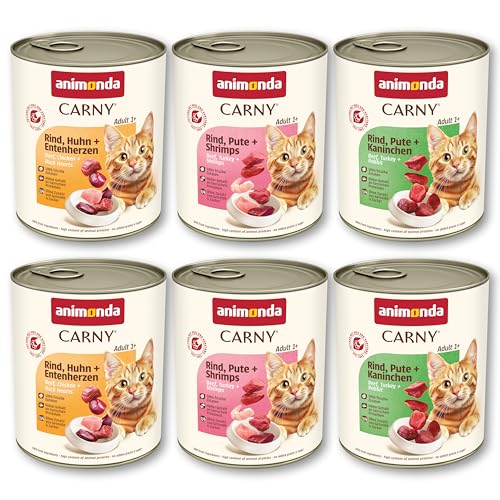 animonda Carny Adult Kräftige Variation 6x 800g Katzennassfutter für ausgewachsene Nassfutter mit 100 % frischen fleischlichen Zutaten Katzenfutter ohne Getreide und Zucker