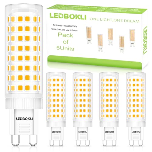 LEDBOKLI G9 LED Lampe Warmweiß 10W 3000K - entspricht 100W Halogenlampe G9 Glühbirne 900 Lumen kein Flackern Nicht Dimmbar 360 Abstrahlwinkel AC 110-240V Enegiesparende kleine Birne 5er Pack