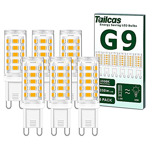 Tailcas G9 LED Lampe Warmwei 3000K Birne ersatz 30W 40W G9 Halogenlampe 3.5W Glühbirne G9 LED Leuchtmittel 350 Lumen Warmweiss AC 220-240V Kein Flackern Nicht Dimmbar 6er Pack Mini Glühlampe