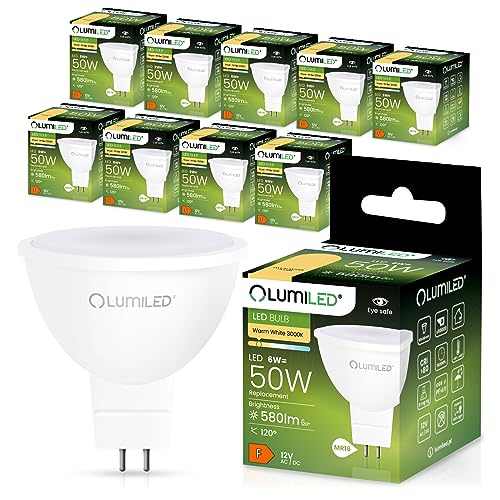 LUMILED GU5.3 LED Lampen Leuchtmittel Spot 10 Stück Set MR16 6W entspricht 50W Halogen Glühlampen 3000K Warmweiß 12V 580 Lumen 120 Abstrahlwinkel Spots Glühbirnen Halogenleuchte warm