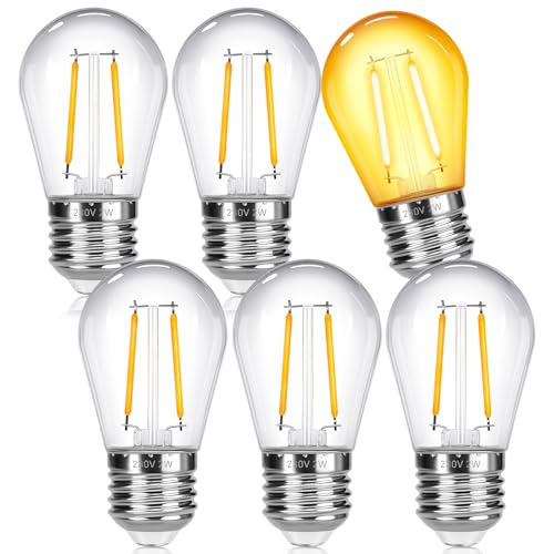 SCNNC E27 S14 2W LED Glühbirnen 220V Warmweiß 2700K Kunststoff Lichterkette Außen Ersatzbirne Nicht Dimmbar LED Ersatzlampen E27 S14 Vintage Edison für Lichterkette Garten Party 6 Stück