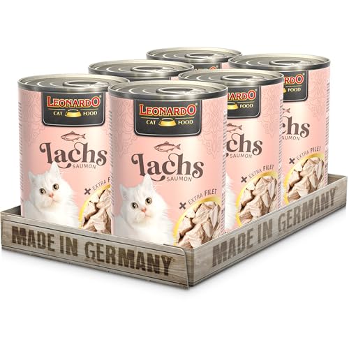 LEONARDO Lachs Extra Filet 6 x 400g Lachs Hühnerfilet Nassfutter Mit Hohem Fleischanteil Getreidefrei