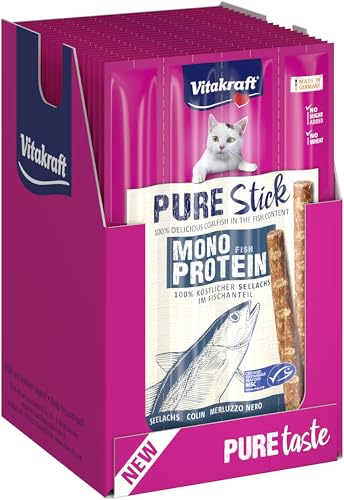 Vitakraft Pure Stick Katzen Leckerli fleischiger Stick mit Seelachs einzelne Sticks auch für ernährungssensible Katzen Vorratsgröße 20x 20g