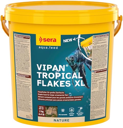 sera Vipan Flakes XL 10 L 2 kg Fischfutter Aquarium für Zierfische Flockenfutter Aquarium Fischfutter Flocken mit 4% Insektenmehl Naturnahe Ernährung Fördert Gesundes Wachstum