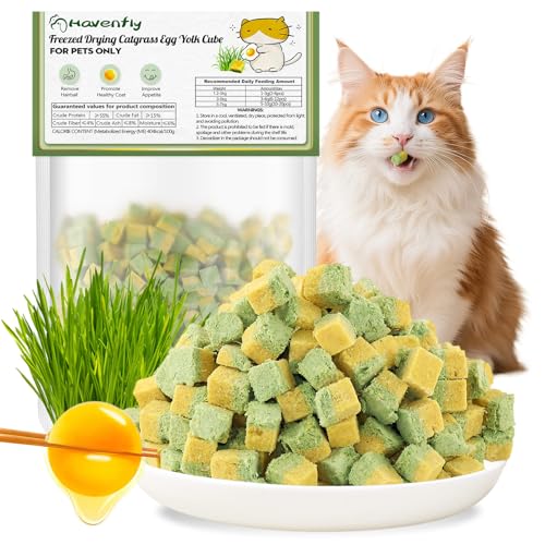 Gefriergetrocknete Katzengras Snack mit Katzengras Eigelb Katzenleckerlis Zahnpflege Leckerli zur Reduzierung von Haarballen und für Gesundes Fell Cat Grass Stick 60g Eigelb