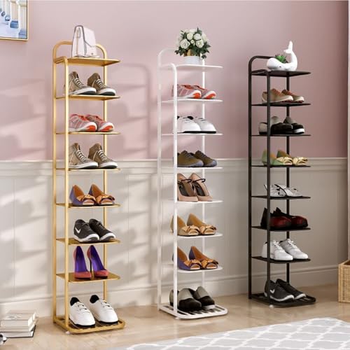 Schmaler Hoher Schuhständer Freistehendes Aus Platzsparender Schuhorganizer Aufbewahrungsregal für Kleiderschrank Gold 5 Layers