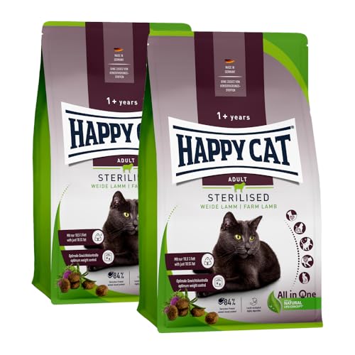 Happy Cat Sterilised Adult Weide Lamm M - Trockenfutter für sterilisierte Katzen und Kater - 2X 4 kg