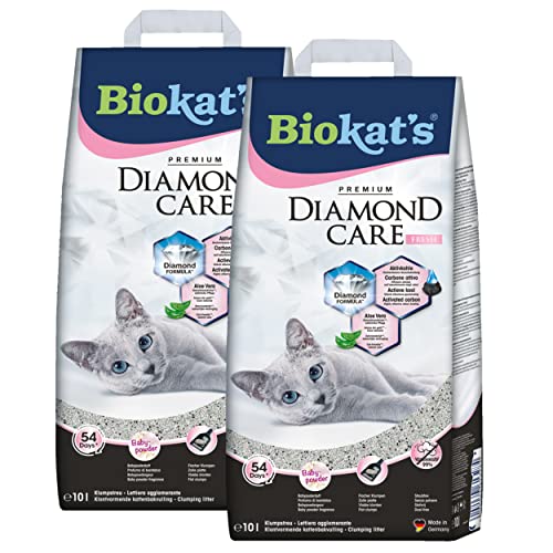 Biokat s Diamond Care Fresh Katzenstreu mit Babypuder-Duft - 2 Sack 2 x 10 L