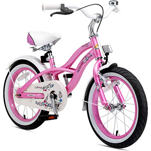 BIKESTAR Kinderfahrrad für Mädchen ab 4-5 Jahre 16 Zoll Kinderrad Cruiser Fahrrad für Kinder Pink Risikofrei Testen