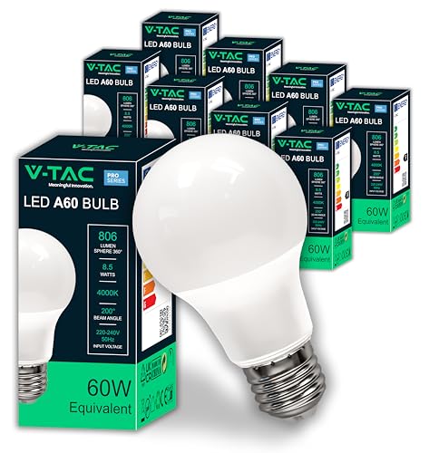 V TAC 10xühbirne   Hohe Effizienz 8 5W A60 Entspricht 60W Energiesparende Lampen der Neuen Generation 806 Lumen Licht Neutralweiß 4000K