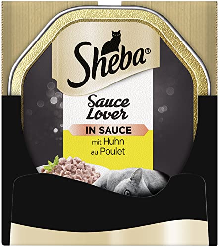 Sheba Sauce Lover Feine Hühnerhäppchen mit Sauce für ausgewachsene Katzen 22 x 85g Katzennahrung in der Schale