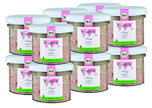 BIOPUR Tiernahrung Bio Katzenfutter Schaf Reis für Katzen 12x100g